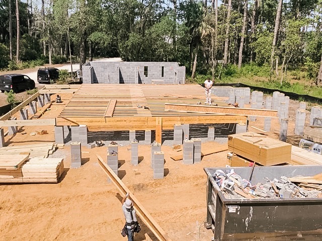 Framing and foundation for house 